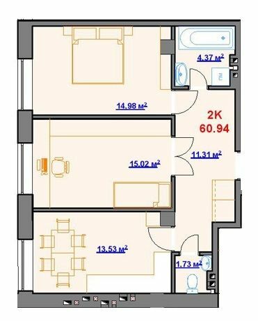 2-комнатная 60.94 м² в ЖК на пл. Шептицького, 8 от 18 200 грн/м², г. Калуш