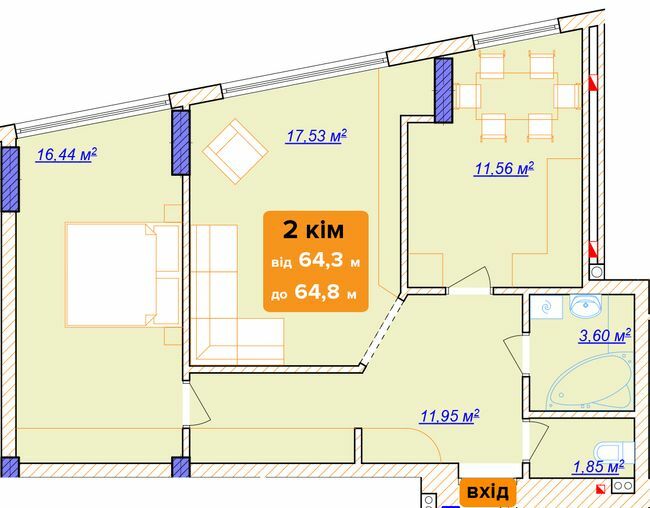 2-комнатная 64.8 м² в ЖК на ул. Богунская, 1 от 19 150 грн/м², Ивано-Франковск