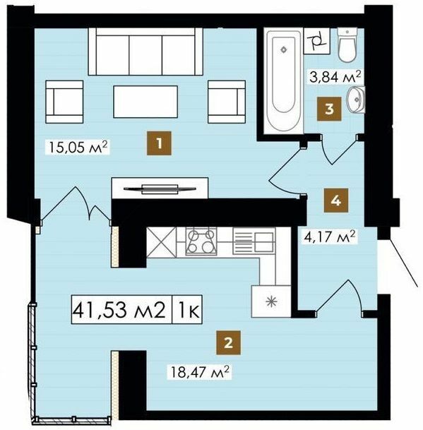 1-кімнатна 41.53 м² в ЖК Елітний від 10 900 грн/м², Івано-Франківськ