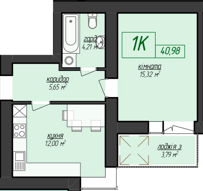 1-комнатная 40.98 м² в ЖК Казацкий от 12 700 грн/м², Ивано-Франковск