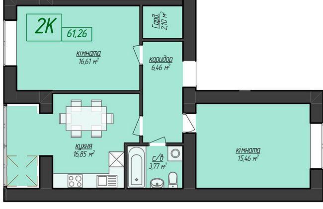 2-комнатная 61.26 м² в ЖК Казацкий от 14 200 грн/м², Ивано-Франковск