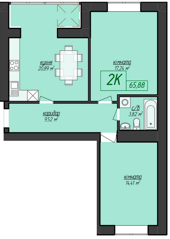 2-кімнатна 65.88 м² в ЖК Козацький від 12 700 грн/м², Івано-Франківськ