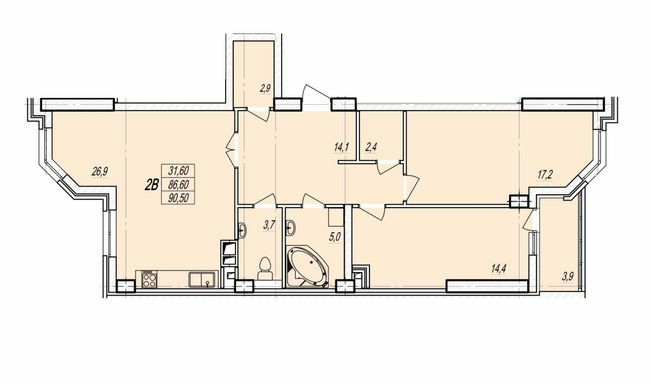 2-кімнатна 90.5 м² в ЖК Дмитрівський від забудовника, Одеса