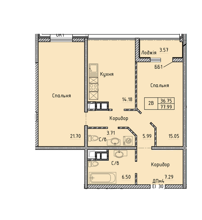 2-кімнатна 77.99 м² в Комплекс апартаментов Олімпійський від 33 700 грн/м², Одеса