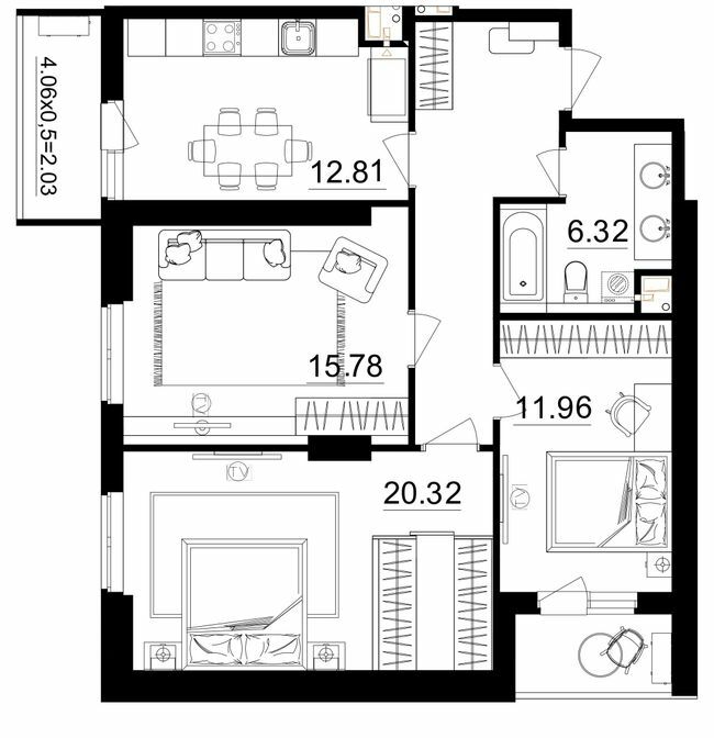 3-кімнатна 85.19 м² в ЖК Посейдон від 21 650 грн/м², Одеса