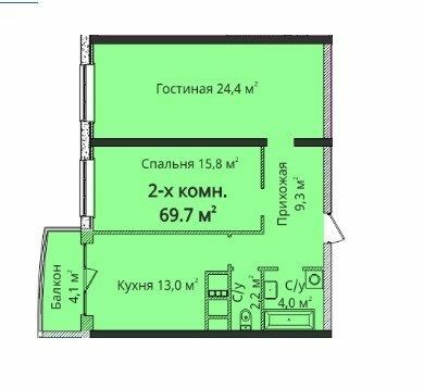 2-комнатная 69.7 м² в ЖК Четыре сезона от застройщика, Одесса
