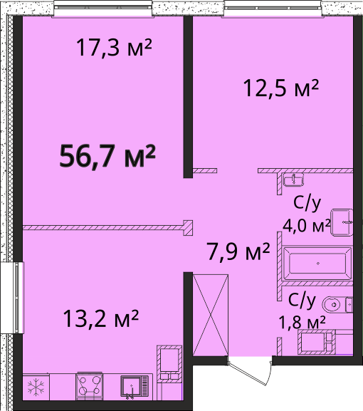 2-комнатная 56.7 м² в Апарт-комплекс Литературный от 25 150 грн/м², Одесса