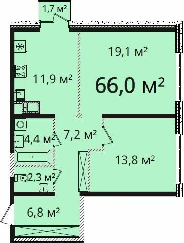 2-комнатная 66 м² в Апарт-комплекс Морская резиденция от 24 400 грн/м², Одесса