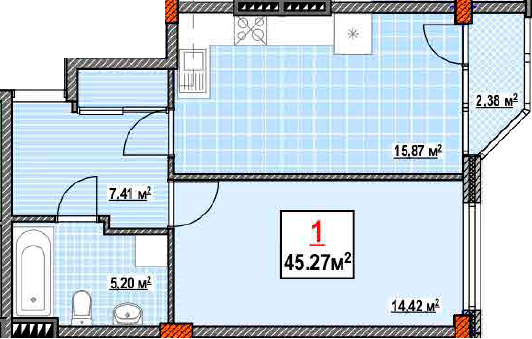 1-кімнатна 45.27 м² в КБ Консул від 37 500 грн/м², Одеса
