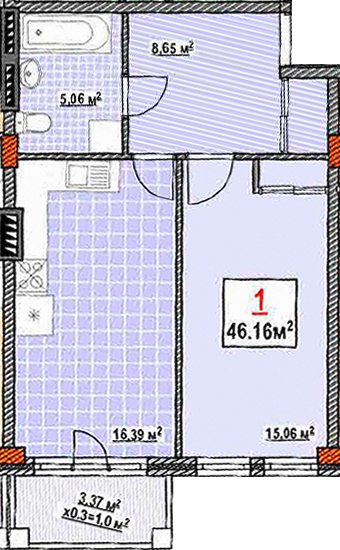 1-кімнатна 46.16 м² в КБ Консул від 37 500 грн/м², Одеса