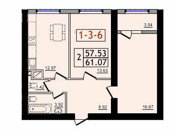 2-кімнатна 61.07 м² в ЖК Сорок сьома перлина від 18 750 грн/м², с. Крижанівка