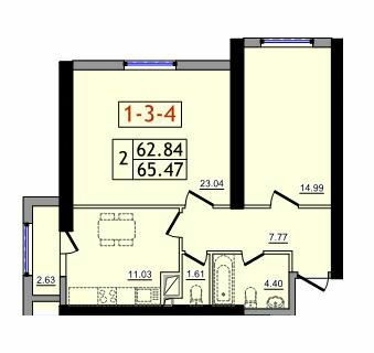2-комнатная 65.47 м² в ЖК Сорок седьмая жемчужина от 20 700 грн/м², с. Крыжановка
