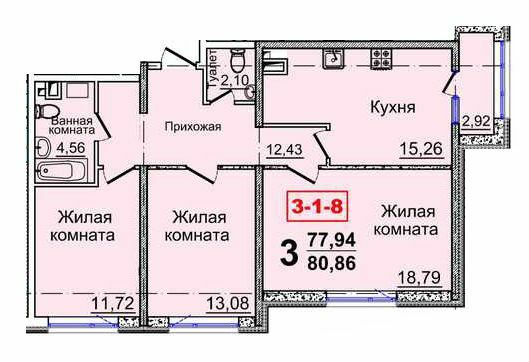 3-комнатная 80.86 м² в ЖК Тридцать седьмая жемчужина от застройщика, Одесса