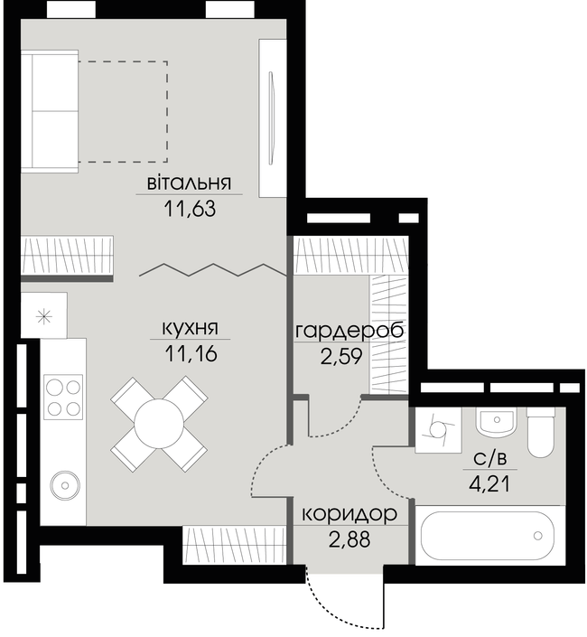 1-комнатная 32.47 м² в ЖК Echo Park 2 от 35 000 грн/м², с. Петропавловская Борщаговка