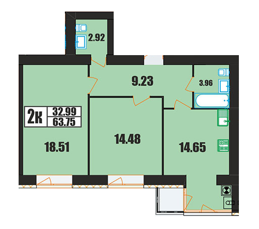 2-кімнатна 63.75 м² в ЖК на вул. Панаса Мирного, 20/2 від 15 700 грн/м², Хмельницький