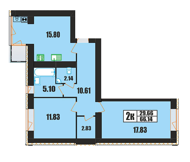 2-комнатная 66.14 м² в ЖК на ул. Панаса Мирного, 20/2 от 15 700 грн/м², Хмельницкий