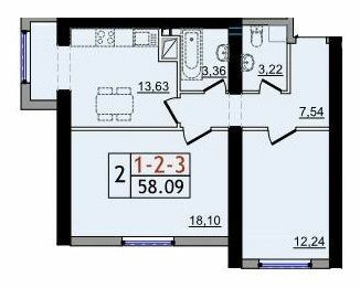 2-комнатная 58.09 м² в ЖК Пятьдесят четвертая жемчужина от 17 750 грн/м², с. Крыжановка