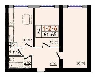 2-кімнатна 61.65 м² в ЖК П'ятдесят четверта перлина від 17 900 грн/м², с. Крижанівка