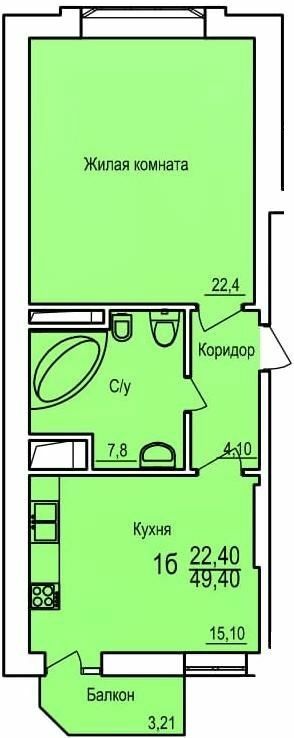 1-кімнатна 49.4 м² в ЖБК Співаючий фонтан від 24 000 грн/м², Одеса