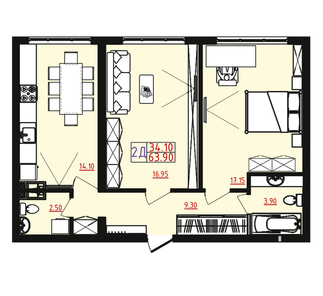 2-кімнатна 63.9 м² в ЖМ Острови від 17 000 грн/м², Одеса