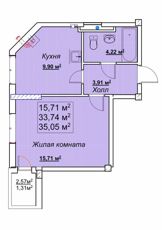1-комнатная 35.05 м² в ЖК Мариинский от застройщика, пгт Великодолинское