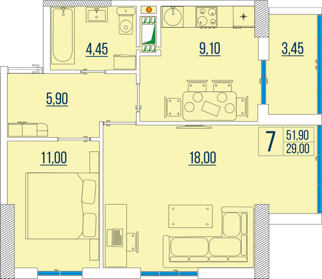 2-кімнатна 51.9 м² в ЖК Бульвар Акацій від 23 700 грн/м², Одеса