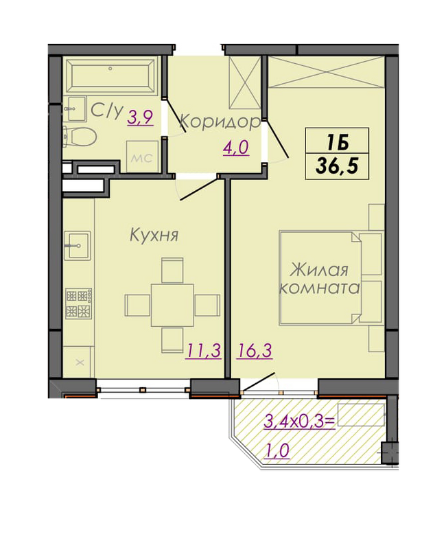 1-комнатная 36.5 м² в ЖК Монблан от 31 600 грн/м², Одесса