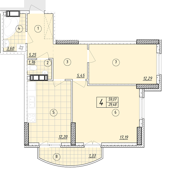 2-кімнатна 59.07 м² в ЖК Башни Фонтана від 21 850 грн/м², Одеса