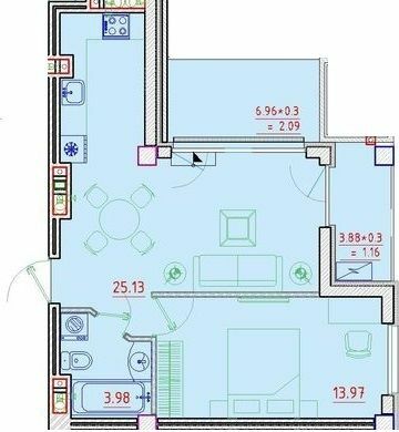 1-комнатная 47.2 м² в ЖК Пространство на Неделина от 26 400 грн/м², Одесса