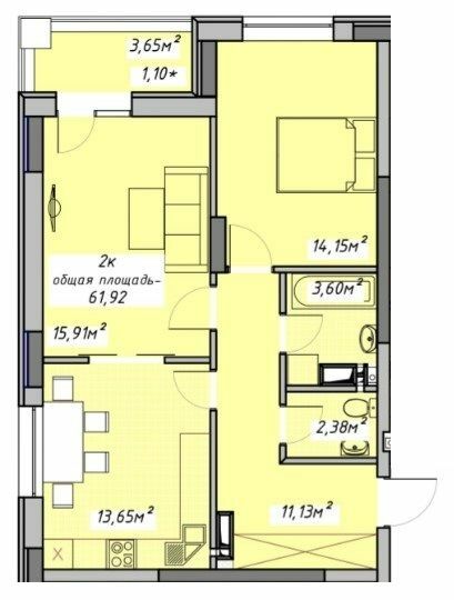 2-комнатная 61.92 м² в ЖК Otrada Sky от застройщика, Одесса