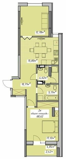 2-комнатная 68.62 м² в ЖК Otrada Sky от застройщика, Одесса