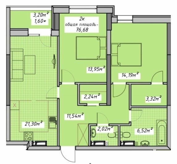 2-кімнатна 76.68 м² в ЖК Otrada Sky від забудовника, Одеса