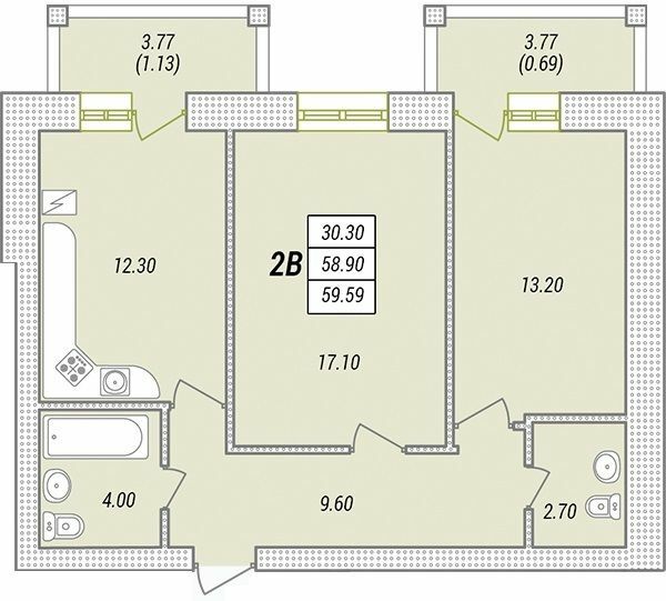 2-комнатная 59.59 м² в ЖК Парк Совиньон от 18 850 грн/м², пгт Таирово