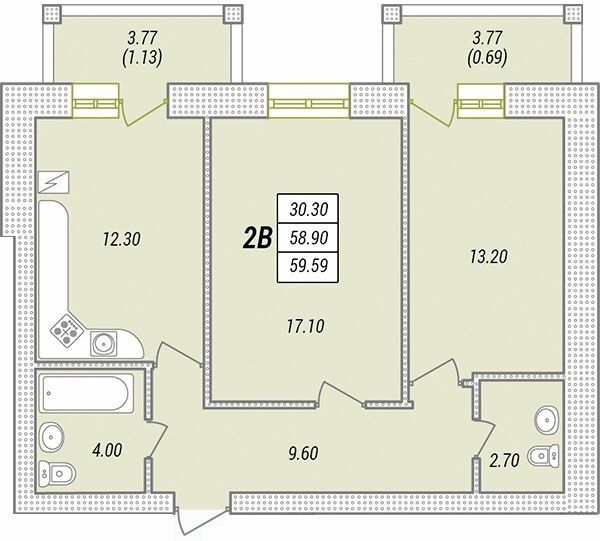 2-комнатная 59.59 м² в ЖК Парк Совиньон от 18 850 грн/м², пгт Таирово
