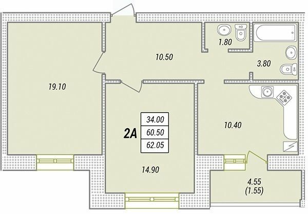 2-кімнатна 62.05 м² в ЖК Парк Совіньон від 18 850 грн/м², смт Таїрове
