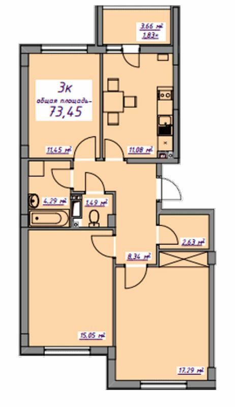 3-кімнатна 73.45 м² в ЖМ Сьоме Небо від 17 900 грн/м², смт Авангард