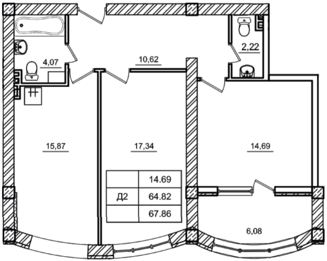 2-комнатная 67.86 м² в ЖК Дом у моря от 18 400 грн/м², г. Южное