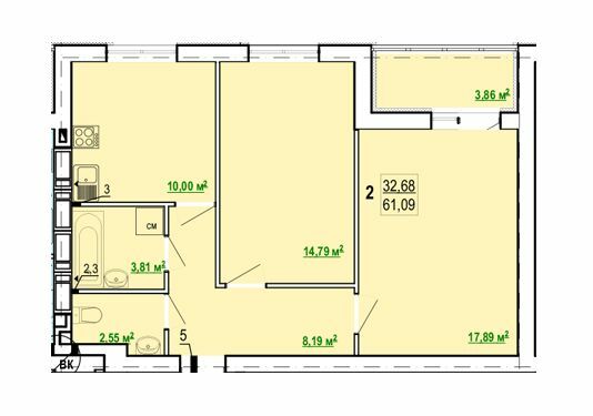 2-кімнатна 61.09 м² в ЖК Гідропарк від забудовника, Харків