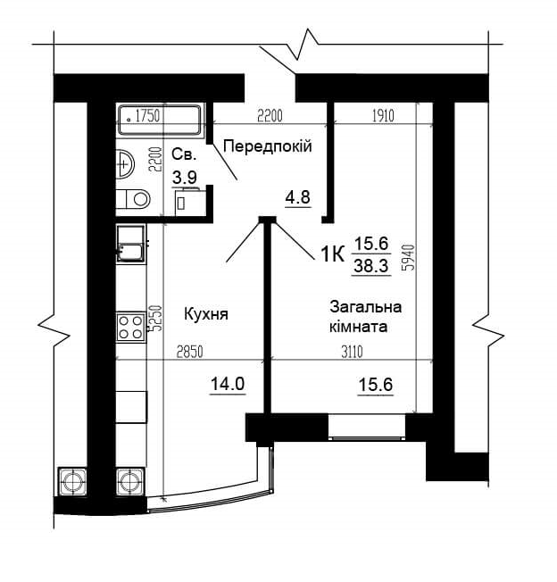 1-кімнатна 38.3 м² в ЖК Bavaria City від 17 600 грн/м², с. Крюківщина