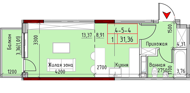 1-кімнатна 31.36 м² в ЖК MARINIST residence від 30 400 грн/м², Одеса