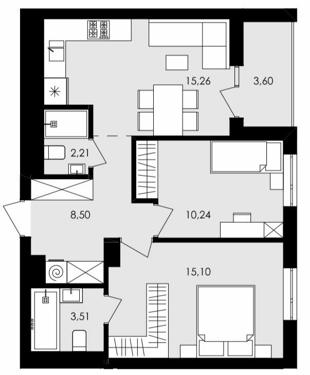 2-комнатная 58.42 м² в ЖК Avalon Holiday от застройщика, с. Сокольники