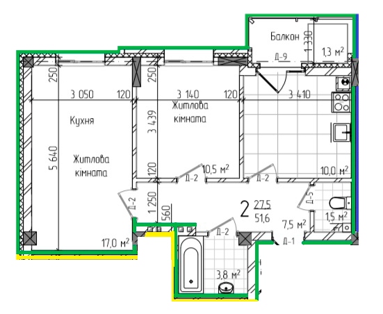 2-комнатная 51.6 м² в ЖК Center от 20 650 грн/м², Черновцы