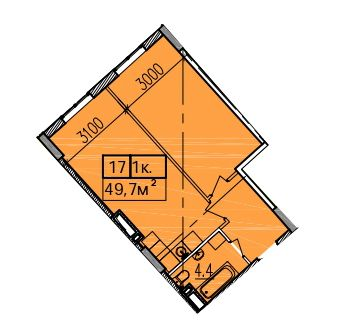 1-комнатная 49.7 м² в ЖК Скориковский от застройщика, Днепр