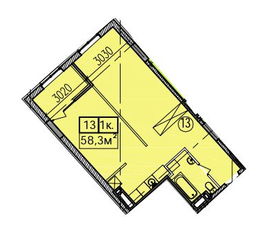 1-комнатная 58.3 м² в ЖК Скориковский от застройщика, Днепр