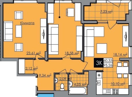 3-комнатная 95.26 м² в ЖК Нове Життя от 18 900 грн/м², Львов