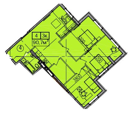 3-комнатная 90.7 м² в ЖК Скориковский от застройщика, Днепр