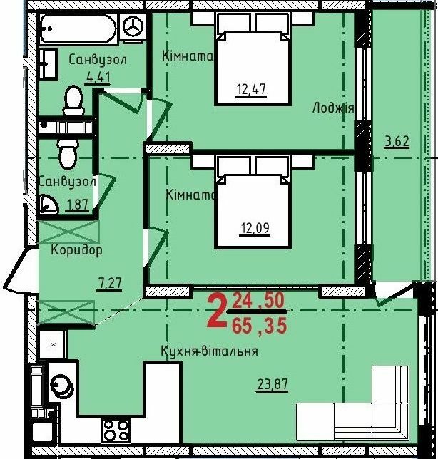 2-комнатная 65.35 м² в ЖК Континент от 25 500 грн/м², с. Сокольники