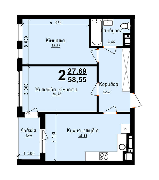 2-кімнатна 58.55 м² в ЖК Plus 2 від 18 000 грн/м², Львів