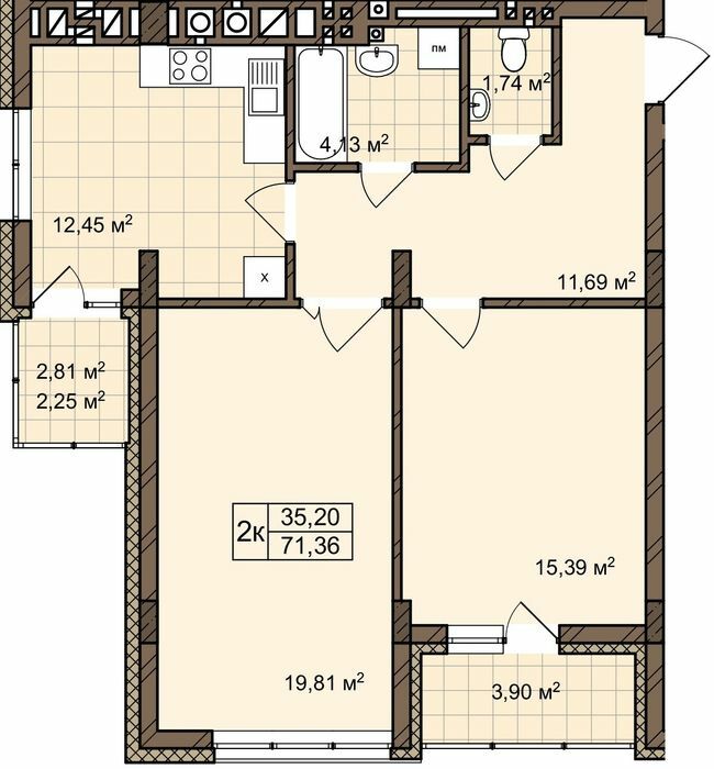 2-кімнатна 71.36 м² в ЖК вул. Пасічна, 25А від 26 850 грн/м², Львів