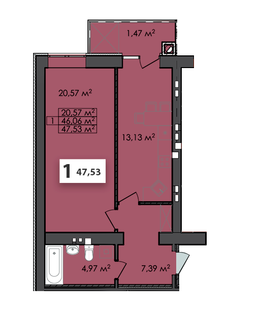 1-кімнатна 47.53 м² в ЖК Сусіди від 18 200 грн/м², м. Винники